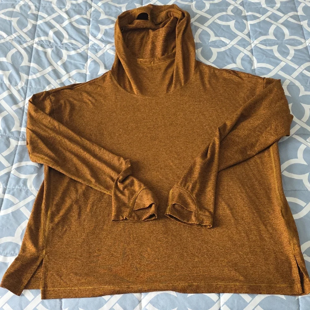 Athleta Uptempo Cowl Neck Hoodie Sweatshirt in Rich Rustic Brown - Picture 7 of 14